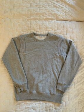 Clare V Light Gray Quilted Channel Shoulder Crewneck Sweatshirt